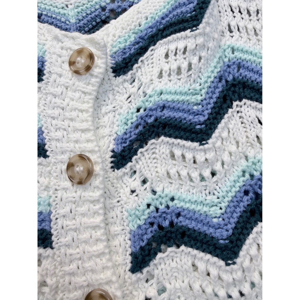 Entro Crochet Cardigan Womens Small Blue White Chevron Ruffle
Knit Boho - Picture 2 of 8